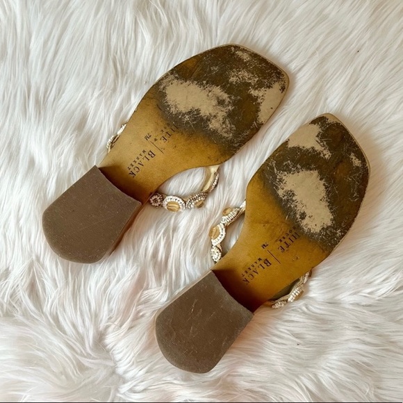 WHBM Capri Nude Cream Beaded Leather Boho Thong Sandals - Picture 4 of 7